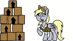 Size: 1920x1080 | Tagged: safe, artist:cherry1cupcake, derpibooru import, derpy hooves, pegasus, pony, boxes, clothes, mailmare, surprised