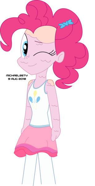 Size: 3500x6840 | Tagged: safe, artist:michaelsety, derpibooru import, pinkie pie, equestria girls, equestria girls series, body painting, clothes, looking at you, one eye closed, simple background, skirt, solo, transparent background, wink