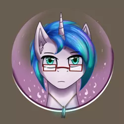 Size: 2400x2400 | Tagged: safe, artist:milkychocoberry, derpibooru import, oc, oc:proxyjack, pony, unicorn, bust, glasses, jewelry, male, necklace, portrait, simple background, solo, stallion