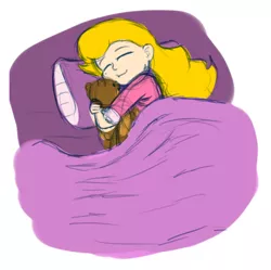 Size: 467x465 | Tagged: artist:aa, barely pony related, bed, blanket, clothes, derpibooru import, human, humanized, humanized oc, human oc, light skin, oc, oc:savannah smile, pajamas, pillow, plushie, safe, sleeping, smiling, solo, teddy bear, unofficial characters only