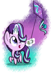 Size: 1024x1536 | Tagged: safe, artist:vcm1824, derpibooru import, starlight glimmer, pony, unicorn, chibi, cute, female, glimmerbetes, kite, looking up, mare, simple background, smiling, solo, transparent background