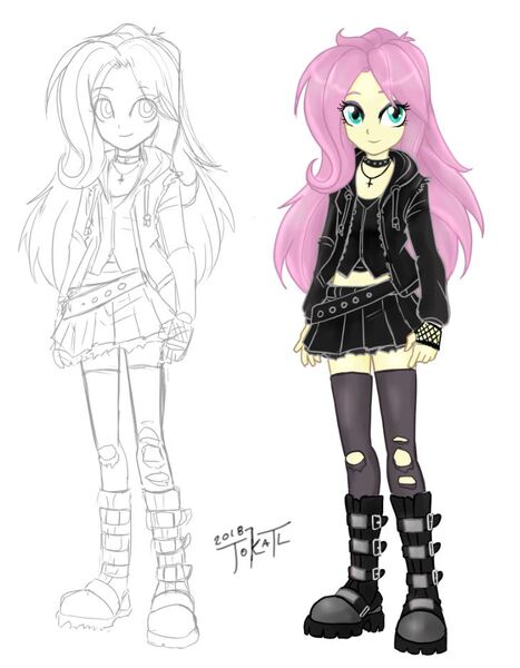 Size: 730x937 | Tagged: safe, artist:tokatl, derpibooru import, fluttershy, equestria girls, emo, emoshy, female, fluttergoth, goth, solo