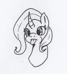 Size: 468x520 | Tagged: safe, artist:kuroneko, derpibooru import, trixie, pony, unicorn, bust, female, mare, monochrome, portrait, simple background, solo, tongue out, traditional art, white background