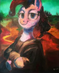 Size: 3008x3718 | Tagged: artist:toisanemoif, atg 2018, crossed arms, derpibooru import, lidded eyes, looking at you, mona lisa, newbie artist training grounds, pinkie pie, safe, solo, traditional art