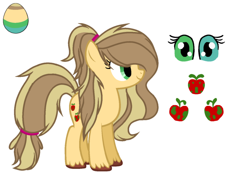 Size: 1500x1038 | Tagged: safe, artist:walkercassie, derpibooru import, oc, oc:poisoned apples, unofficial characters only, earth pony, pony, base used, egg, female, heterochromia, mare, offspring, parent:applejack, parent:caramel, parents:carajack, reference sheet, simple background, solo, transparent background, unshorn fetlocks