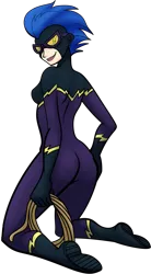 Size: 1063x1926 | Tagged: artist:megasweet, ass, breasts, clothes, colored, color edit, colorist:ironhades, costume, derpibooru import, edit, human, humanized, kneeling, nightshade, shadowbolts, shadowbolts costume, simple background, suggestive, transparent background