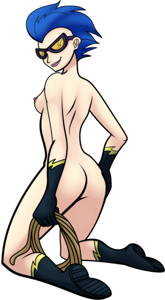 Size: 1063x1926 | Tagged: artist:megasweet, ass, breasts, colored, color edit, colorist:ironhades, derpibooru import, edit, human, humanized, kneeling, nightshade, nipples, nudity, questionable, shadowbolts, sideboob, simple background, transparent background