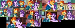 Size: 5400x2044 | Tagged: celestial advice, clothes, collage, derpibooru import, duo, female, glasses, male, robe, safe, screencap, shipping fuel, starlight glimmer, sunburst, sunburst's glasses, sunburst's robe, the parent map, uncommon bond