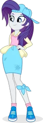 Size: 1495x4311 | Tagged: safe, artist:punzil504, derpibooru import, rarity, equestria girls, friendship university, alternate hairstyle, backwards ballcap, baseball cap, cap, clothes, cute, denim skirt, equestria girls interpretation, female, hat, plainity, scene interpretation, shirt, shoes, simple background, skirt, smiling, sneakers, socks, solo, t-shirt, transparent background, vector, vest