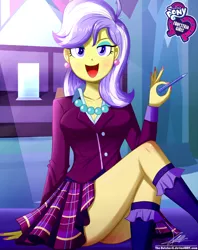 Size: 920x1160 | Tagged: safe, artist:the-butch-x, derpibooru import, part of a set, upper crust, equestria girls, friendship games, adorasexy, ass, breasts, butch's hello, butt, cleavage, clothes, crossed legs, crystal prep academy uniform, cute, ear piercing, earring, equestria girls logo, female, hello x, jewelry, legs, looking at you, moe, nail polish, open mouth, pen, piercing, plaid skirt, pleated skirt, school uniform, schrödinger's pantsu, sexy, signature, sitting, skirt, skirt lift, solo, thighs, upper butt, upskirt denied