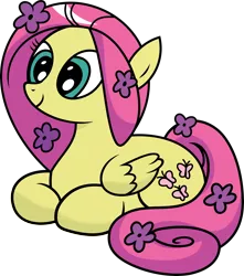 Size: 3972x4500 | Tagged: artist:slb94, cel shading, cute, derpibooru import, flower, flower in hair, fluttershy, hippieshy, idw, ponyloaf, prone, safe, shyabetes, simple background, smiling, solo, transparent background, vector