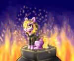 Size: 987x810 | Tagged: safe, artist:0silverstardust0, derpibooru import, oc, unofficial characters only, pony, commission, cute, female, filly, fire, sitting