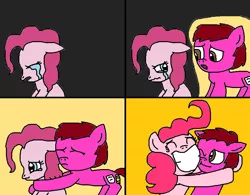 Size: 801x625 | Tagged: safe, artist:logan jones, derpibooru import, pinkie pie, oc, oc:logan berry, canon x oc, comforting, comic, crying, depressed, female, glomp, happy, hug, loganpie, love, male, smiling, straight