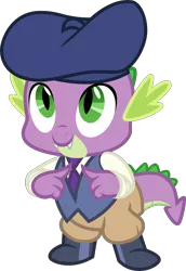 Size: 3000x4366 | Tagged: safe, artist:sollace, derpibooru import, spike, dragon, horse play, .svg available, baby, baby dragon, beret, boots, clothes, cute, director, director spike, fangs, green eyes, hat, jhodpurs, male, necktie, outfit, pants, shoes, simple background, solo, spikabetes, transparent background, vector, vest