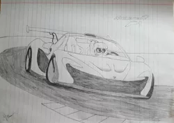 Size: 1869x1330 | Tagged: safe, artist:forzaveteranenigma, derpibooru import, sci-twi, twilight sparkle, equestria girls, car, driving, hypercar, lined paper, mclaren, mclaren p1, supercar, traditional art