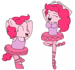 Size: 1168x1090 | Tagged: safe, artist:logan jones, derpibooru import, pinkie pie, earth pony, pony, equestria girls, pinkie pride, ballerina, ballerinas, ballet, ballet slippers, clothes, cute, dancing, duality, female, happy, human ponidox, laughing, pinkarina, self ponidox, tutu, tutus