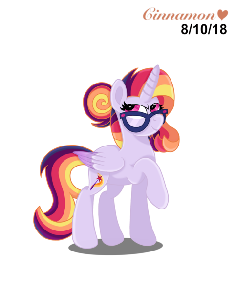 Size: 3281x4096 | Tagged: safe, artist:cinnamon-swirls, derpibooru import, oc, oc:daybreak shine, unofficial characters only, alicorn, pony, alicorn oc, colored wings, colored wingtips, glasses, magical lesbian spawn, offspring, parent:sunset shimmer, parent:twilight sparkle, parents:sunsetsparkle, simple background, solo, transparent background