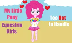 Size: 1306x784 | Tagged: safe, artist:logan jones, derpibooru import, pinkie pie, equestria girls, equestria girls series, too hot to handle, barefoot, beach, clothes, cute, feet, female, heart, sand, shaved ice, soles, solo, swimsuit, toes, walking, walking towards you