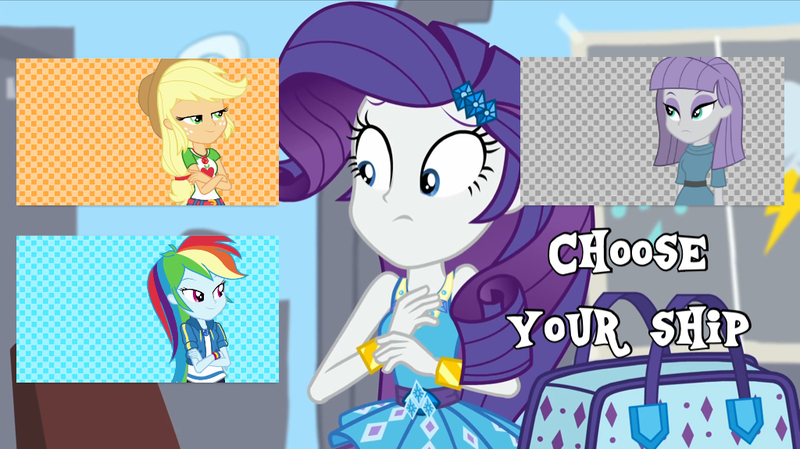 Size: 1024x575 | Tagged: safe, artist:jamesawilliams1996, derpibooru import, edit, edited screencap, screencap, applejack, maud pie, rainbow dash, rarity, best trends forever, equestria girls, equestria girls series, choose your ship, implied lesbian, implied raridash, implied rarijack, implied rarimaud, implied shipping