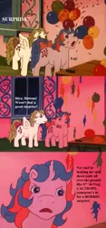 Size: 567x1215 | Tagged: safe, derpibooru import, edit, edited screencap, screencap, buttons (g1), surprise, pegasus, pony, unicorn, my little pony 'n friends, somnambula (episode), angry, balloon, balloon popping, bow, censored vulgarity, cropped, female, g1, grawlixes, mare, nails, paradise estate, popping, reality ensues, surprised, tail bow, text, this will end in horses going lame, this will end in pain, uh oh