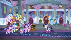 Size: 1024x576 | Tagged: safe, derpibooru import, screencap, berry blend, berry bliss, gallus, huckleberry, november rain, ocellus, peppermint goldylinks, rainbow dash, rarity, sandbar, silverstream, smolder, spike, starlight glimmer, twilight sparkle, twilight sparkle (alicorn), yona, alicorn, classical hippogriff, dragon, earth pony, gryphon, hippogriff, pegasus, pony, unicorn, the end in friend, boomerang (tv channel), boots, dragoness, female, friendship student, glitter boots, male, mare, neckerchief, school of friendship, shoes, student six, teenager, winged spike