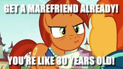 Size: 1280x720 | Tagged: derpibooru import, edit, edited screencap, female, image macro, male, meme, mother, mother and son, mothers gonna mother, pouting, safe, screencap, stellar flare, sunburst, that pony sure does want grandfoals, the parent map
