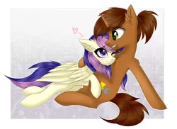 Size: 1024x744 | Tagged: artist:queenofsilvers, blushing, cuddling, derpibooru import, male, oc, oc:coppercore, oc:lilith kamaria, safe, shipping, smiling, stallion, unofficial characters only