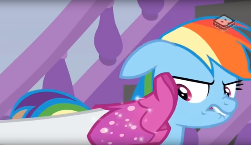 Size: 1608x932 | Tagged: safe, derpibooru import, screencap, rainbow dash, rarity, pony, the end in friend, annoyed, boots, female, glitter boots, lip bite, mare, scowl, shoes