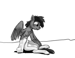 Size: 1280x989 | Tagged: suggestive, artist:warskunk, derpibooru import, oc, oc:kuri, unofficial characters only, pegasus, pony, black and white, dressing, female, grayscale, latex, latex suit, mare, monochrome, simple background, solo, spread wings, white background, white latex, wings