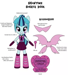 Size: 2522x2793 | Tagged: safe, artist:darkhooves, derpibooru import, sonata dusk, equestria girls, boots, clothes, concept, cute, cutie mark, darkhooves wastes our time, digital art, doll, equestria girls minis, glasses, high res, merchandise, microphone, mockup, ponytail, shoes, simple background, skirt, solo, sonatabetes, stand, toy, welcome to the show, white background, wings, wishful thinking
