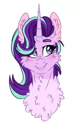 Size: 730x1119 | Tagged: safe, artist:wanderingpegasus, derpibooru import, starlight glimmer, pony, unicorn, bust, cheek fluff, chest fluff, cute, ear fluff, female, mare, simple background, smiling, solo, white background