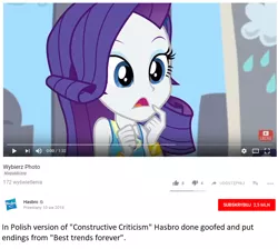 Size: 868x777 | Tagged: safe, derpibooru import, rarity, best trends forever, constructive criticism, equestria girls, equestria girls series, hasbro, hasbro goofed, polish, why hasbro why, you had one job, youtube