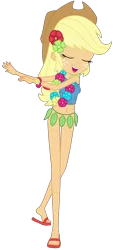 Size: 3000x6612 | Tagged: suggestive, artist:discorded, derpibooru import, edit, edited edit, editor:slayerbvc, vector edit, applejack, equestria girls, shake your tail, bottomless, commando, dancing, feet, flower, flower in hair, hula dance, hulajack, lei, no panties, sandals, simple background, solo, strategically covered, transparent background, vector