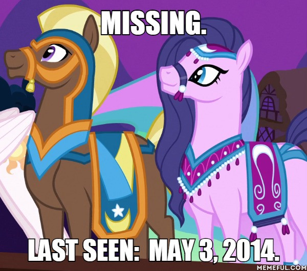 Size: 600x531 | Tagged: safe, derpibooru import, edit, edited screencap, screencap, amira, haakim, princess celestia, alicorn, pony, saddle arabian, magic duel, bridle, cropped, female, image macro, male, mare, meme, missing, night, ponyville, saddle blanket, stallion, tack