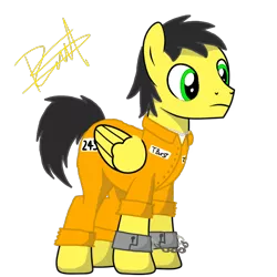 Size: 768x768 | Tagged: safe, artist:thunder burst, derpibooru import, oc, oc:thunder burst, unofficial characters only, pegasus, pony, chains, clothes, cuffs, male, prison, prison outfit, prisoner, shackles, simple background, solo, transparent background