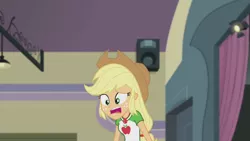 Size: 1280x720 | Tagged: safe, derpibooru import, screencap, applejack, constructive criticism, equestria girls, equestria girls series, female, geode of super strength, solo