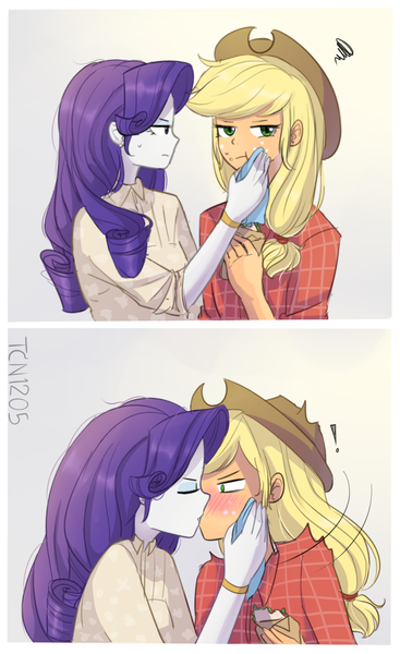 Size: 1041x1700 | Tagged: safe, artist:tcn1205, derpibooru import, applejack, rarity, human, equestria girls, cute, female, humanized, jackabetes, kissing, lesbian, pony coloring, raribetes, rarijack, shipping, surprise kiss