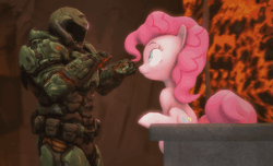 Size: 591x360 | Tagged: semi-grimdark, artist:fishimira, derpibooru import, pinkie pie, earth pony, human, pony, 3d, abuse, animated, armor, blinking, cartoon physics, d'oh, d'oh!, death, decapitated, decapitation, doom, doom slayer, doomguy, exploding head, exposed, female, frown, gritted teeth, mare, oof, pinkie being pinkie, pinkie physics, pinkiebuse, punch, sitting, sneeze of doom, sneezing, source filmmaker, wide eyes