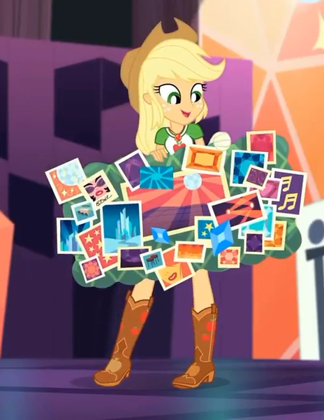 Size: 487x630 | Tagged: safe, derpibooru import, screencap, applejack, constructive criticism, equestria girls, equestria girls series, boots, constructive criticism: rainbow dash, cowboy hat, cropped, female, geode of super strength, hat, shoes