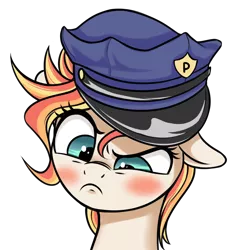 Size: 930x986 | Tagged: safe, artist:coinpo, derpibooru import, oc, oc:juvy smalls, unofficial characters only, earth pony, pony, bust, police uniform, simple background, solo, transparent background