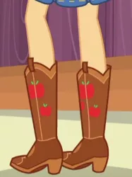 Size: 238x319 | Tagged: safe, derpibooru import, screencap, applejack, constructive criticism, equestria girls, equestria girls series, boots, cropped, legs, pictures of legs, shoes