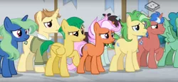 Size: 1362x634 | Tagged: safe, derpibooru import, screencap, alpha beta, fast break, fiery fricket, final countdown, flowerescent, saturn (character), sprout greenhoof, wintergreen, earth pony, pegasus, pony, unicorn, friendship university, background pony, boomerang (tv channel), cropped, crowd, female, las pegasus resident, male, mare, stallion, youtube link