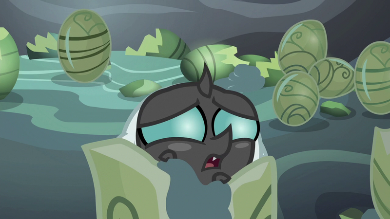 Size: 1280x720 | Tagged: baby changeling, changeling, changeling egg, changeling larva, derpibooru import, egg, hatching, safe, screencap, solo, the times they are a changeling, thorax