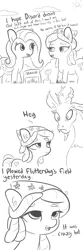 Size: 1280x3840 | Tagged: suggestive, artist:tjpones, derpibooru import, discord, fluttershy, tree hugger, draconequus, earth pony, pegasus, pony, accidental innuendo, black and white, comic, dialogue, female, grayscale, innuendo, male, manure, mare, monochrome, phrasing, shovel, simple background, white background