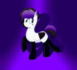 Size: 3300x3020 | Tagged: suggestive, artist:patataislive, derpibooru import, oc, oc:songsky, pegasus, pony, black hair, blurred background, clothes, cute, ear piercing, female, heart, mare, piercing, purple hair, request, shadow, socks