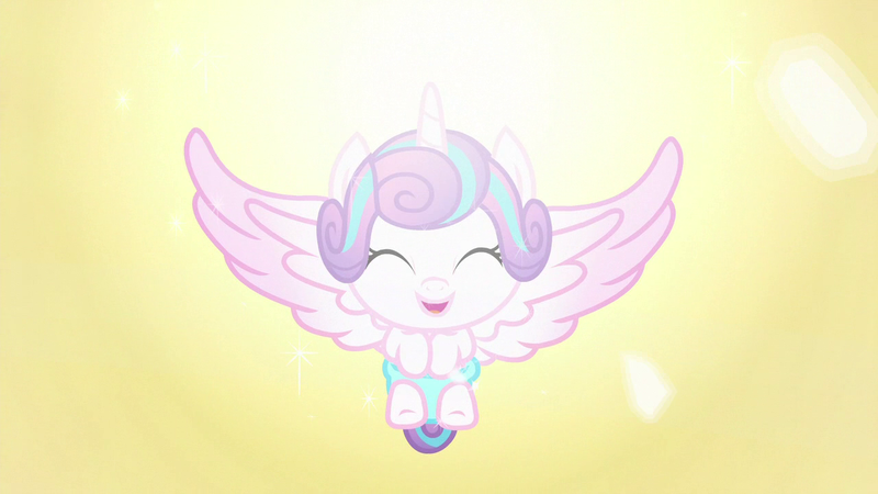 Size: 1280x720 | Tagged: safe, derpibooru import, screencap, princess flurry heart, alicorn, pony, the crystalling, about to be crystallized, baby, baby alicorn, baby flurry heart, baby pony, bright, cooing, cute, dawwww, diaper, diapered, diapered filly, eyes closed, eyestrain warning, female, floating, flurrybetes, glow, glowing brightly, happy, happy baby, newborn baby, newborn filly, open mouth, spread wings, wings