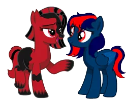 Size: 1221x974 | Tagged: safe, artist:meimisuki, artist:summersketch-mlp, derpibooru import, oc, oc:crimson glow, unofficial characters only, pegasus, pony, base used, duo, female, simple background, transparent background