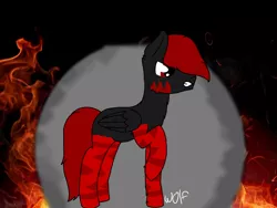 Size: 1200x900 | Tagged: safe, derpibooru import, oc, oc:crimson flame, pegasus, pony, angry, fire, leg fluff, male, red and black oc, red eyes, smoke, stallion