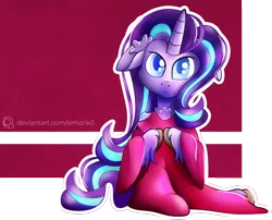 Size: 2000x1617 | Tagged: safe, artist:simonk0, derpibooru import, starlight glimmer, pony, unicorn, clothes, dress, simple background, sitting, solo, transparent background