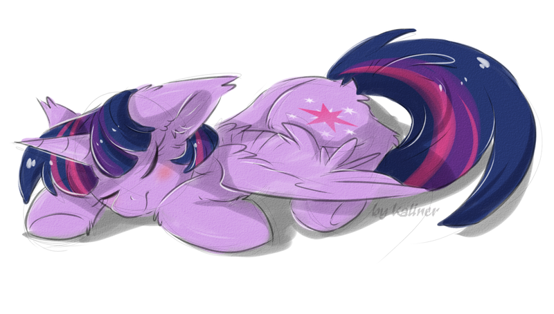 Size: 1419x805 | Tagged: safe, artist:kaliner123, derpibooru import, twilight sparkle, twilight sparkle (alicorn), alicorn, pony, blushing, cute, female, floppy ears, fluffy, mare, simple background, sleeping, solo, twiabetes, white background